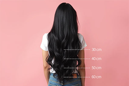 Clip in hairextensions lengte tabel met maten 30cm 40cm 50mc en 60cm