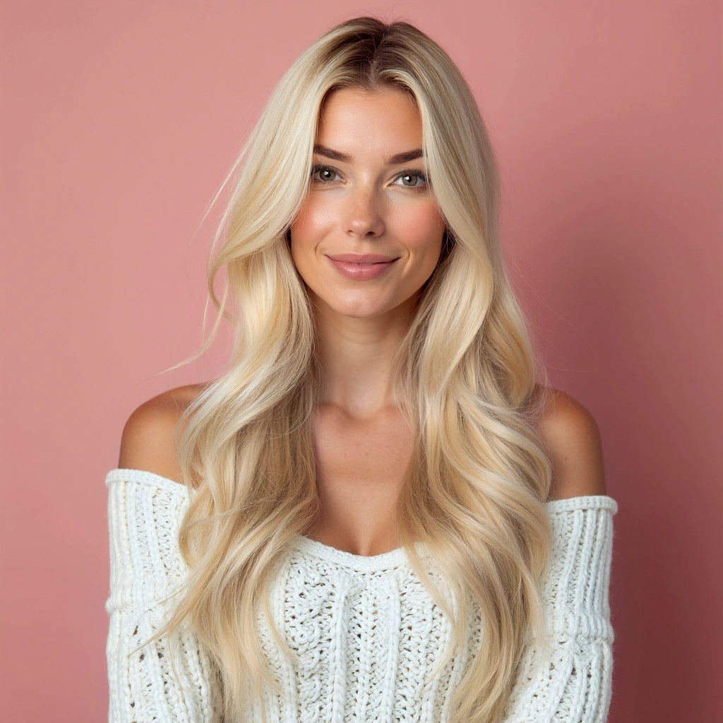 Natural blonde clip in hair extensions van echt haar voor de mooiste overgang van je eigen haar naar extensies. 