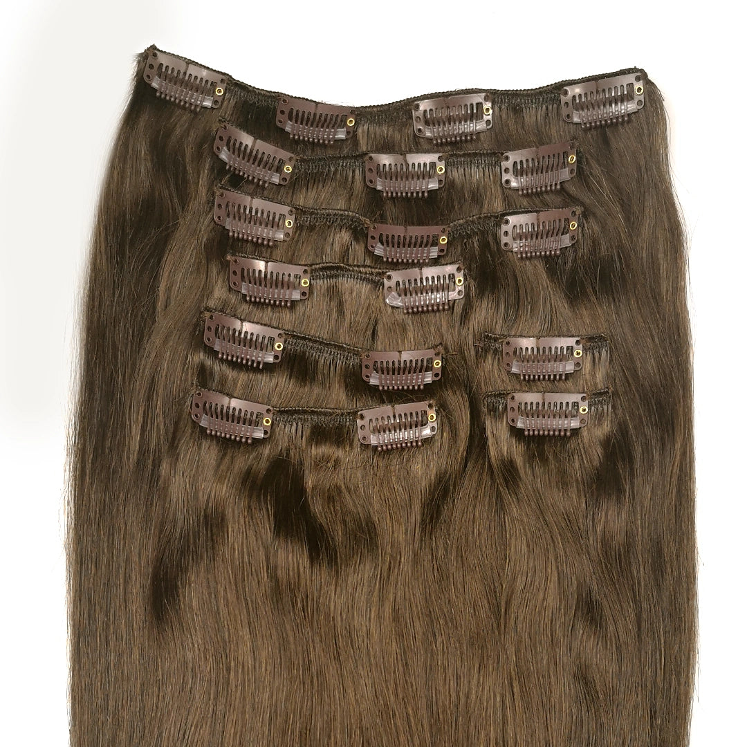 Warm bruine clip-in hairextensions 🌰 40cm - 180g